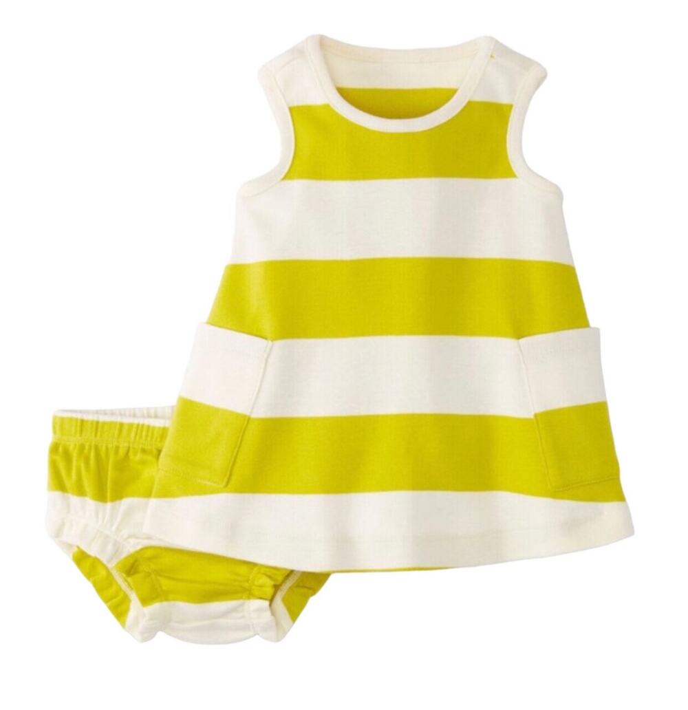 Hanna Andersson NWT Yellow / White Stripe Dress with Bloomers. Size 2